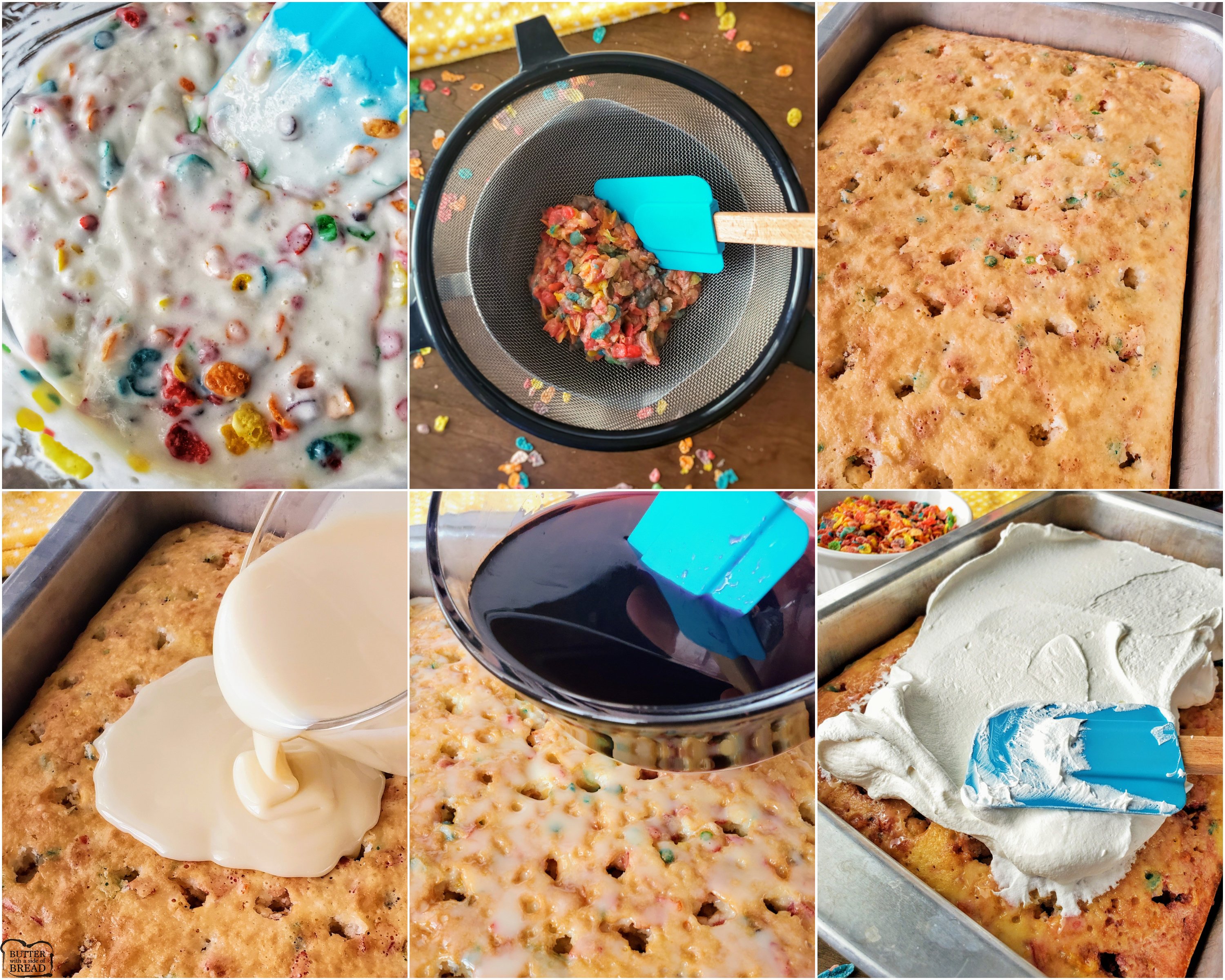 how to make a Poke cake recipe with Fruity Pebbles cereal