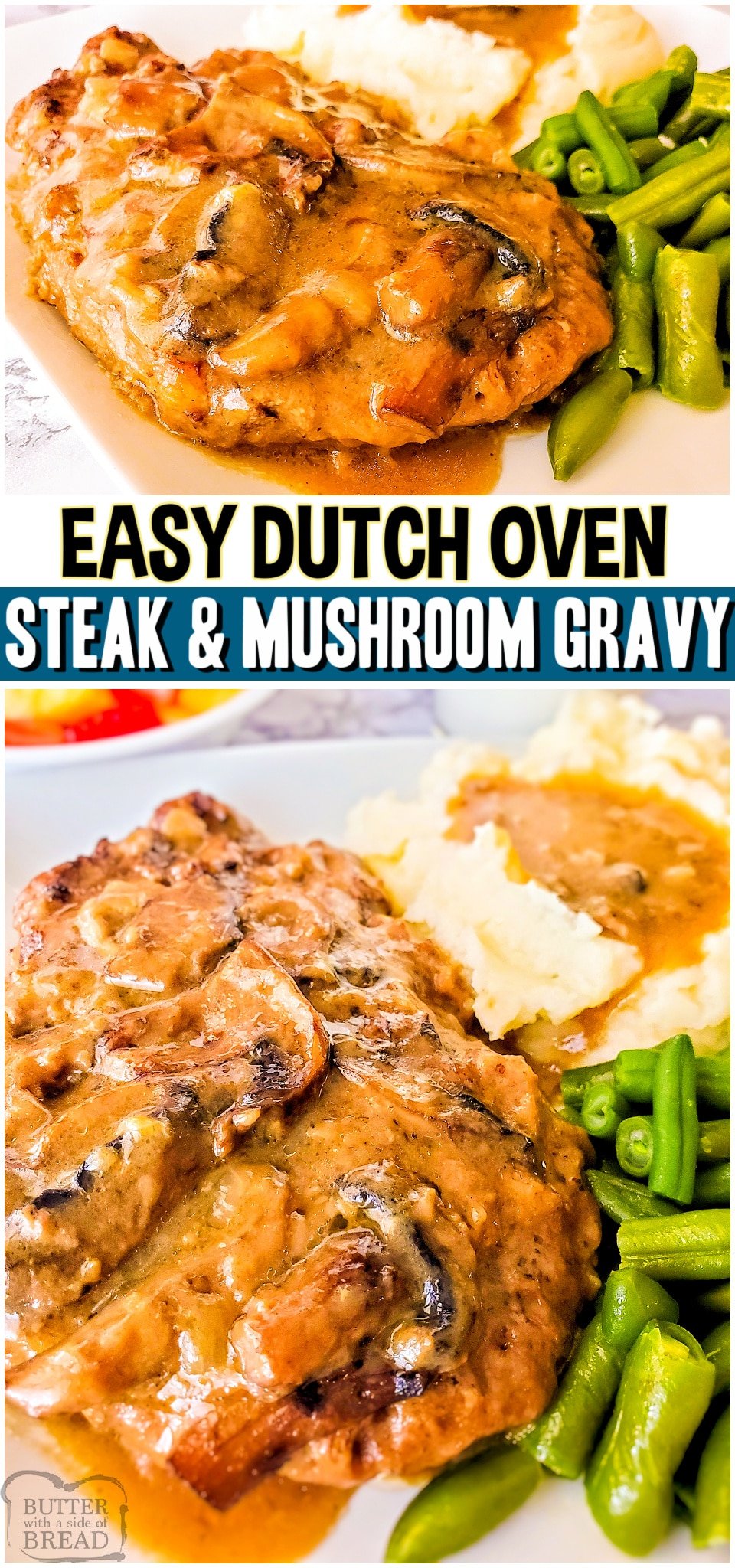 Dutch Oven Cube Steak & Gravy is a flavorful, tender cube steak recipe made with simple ingredients. Serve it up with mashed potatoes for a delicious & comforting dinner recipe.