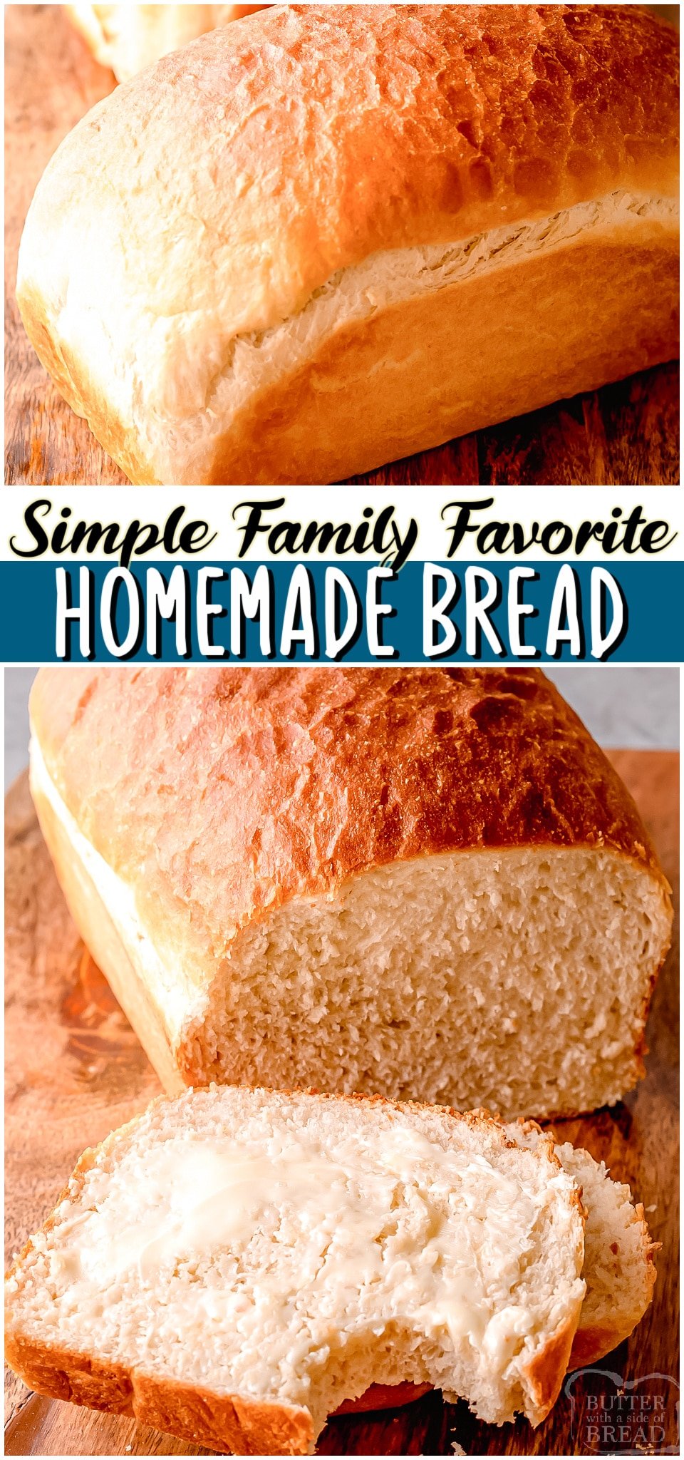 Homemade White Bread made with flour, yeast, butter & a bit of sugar and salt. Classic bread recipe that yields 2 loaves of homemade white bread perfect for toast & sandwiches.