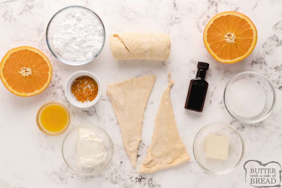 Ingredients in orange breakfast crescents
