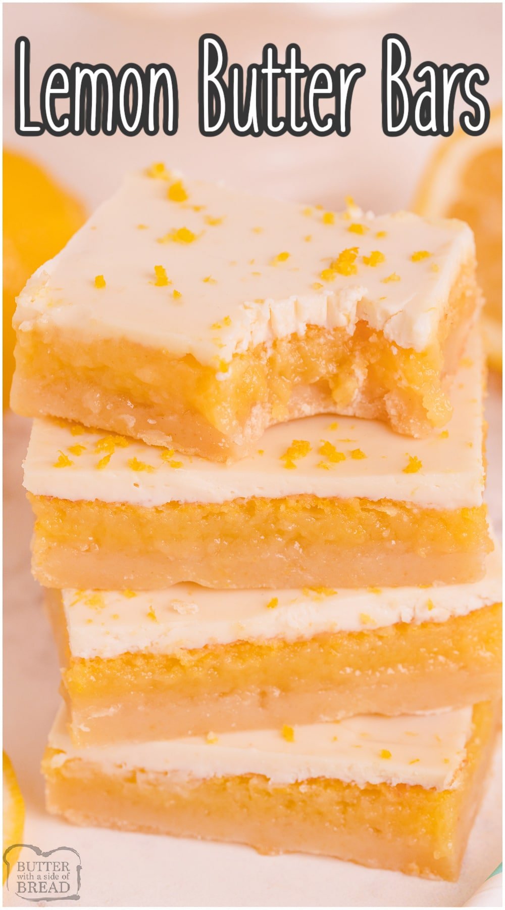 Lemon Butter Bars are a fantastic lemon bar recipe with a twist! Three layers of buttery lemon goodness: a shortbread crust, topped with bright lemon filling & a sweet & tart creamy layer. 