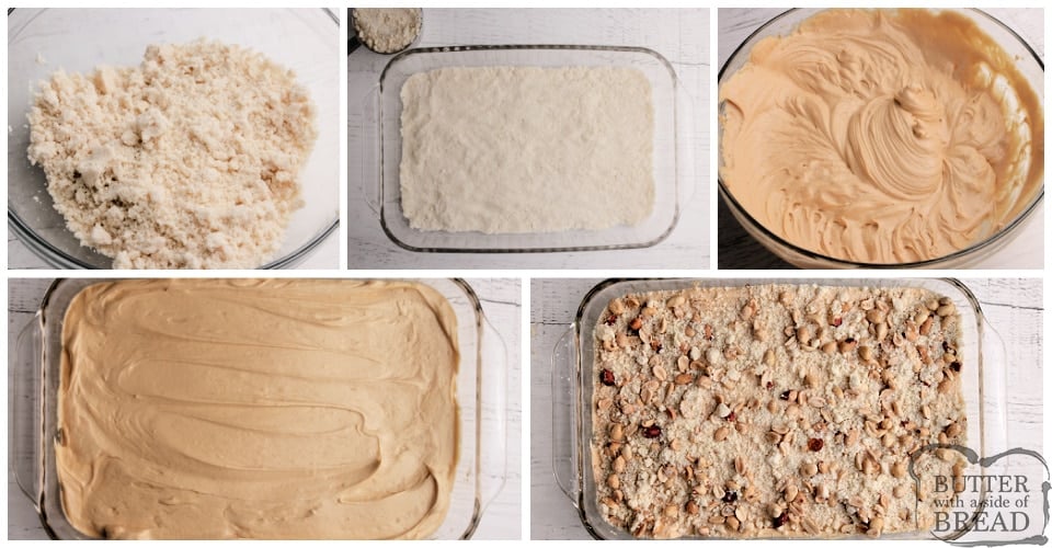 Step by step instructions on how to make peanut butter cheesecake bars