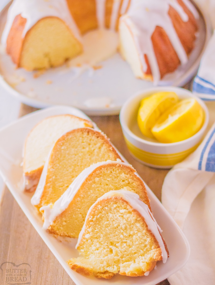 7-Up Pound Cake cut with slices on a plate