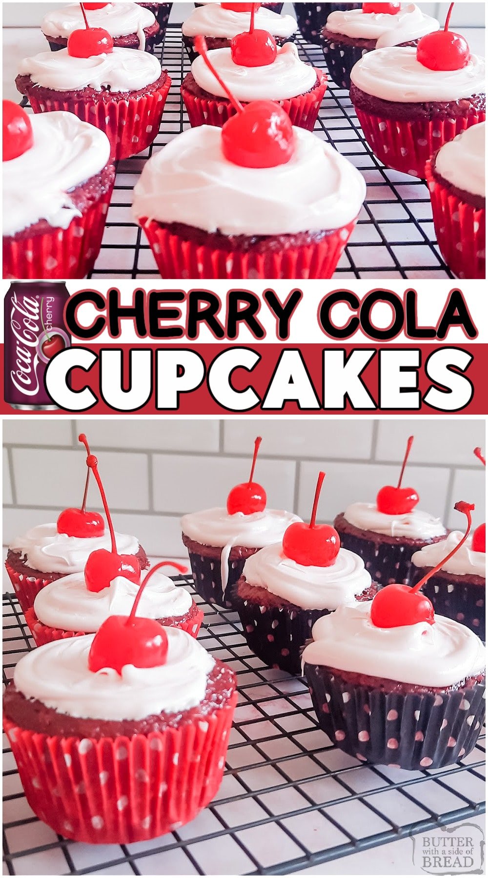 cherry cupcakes on a cooling rack