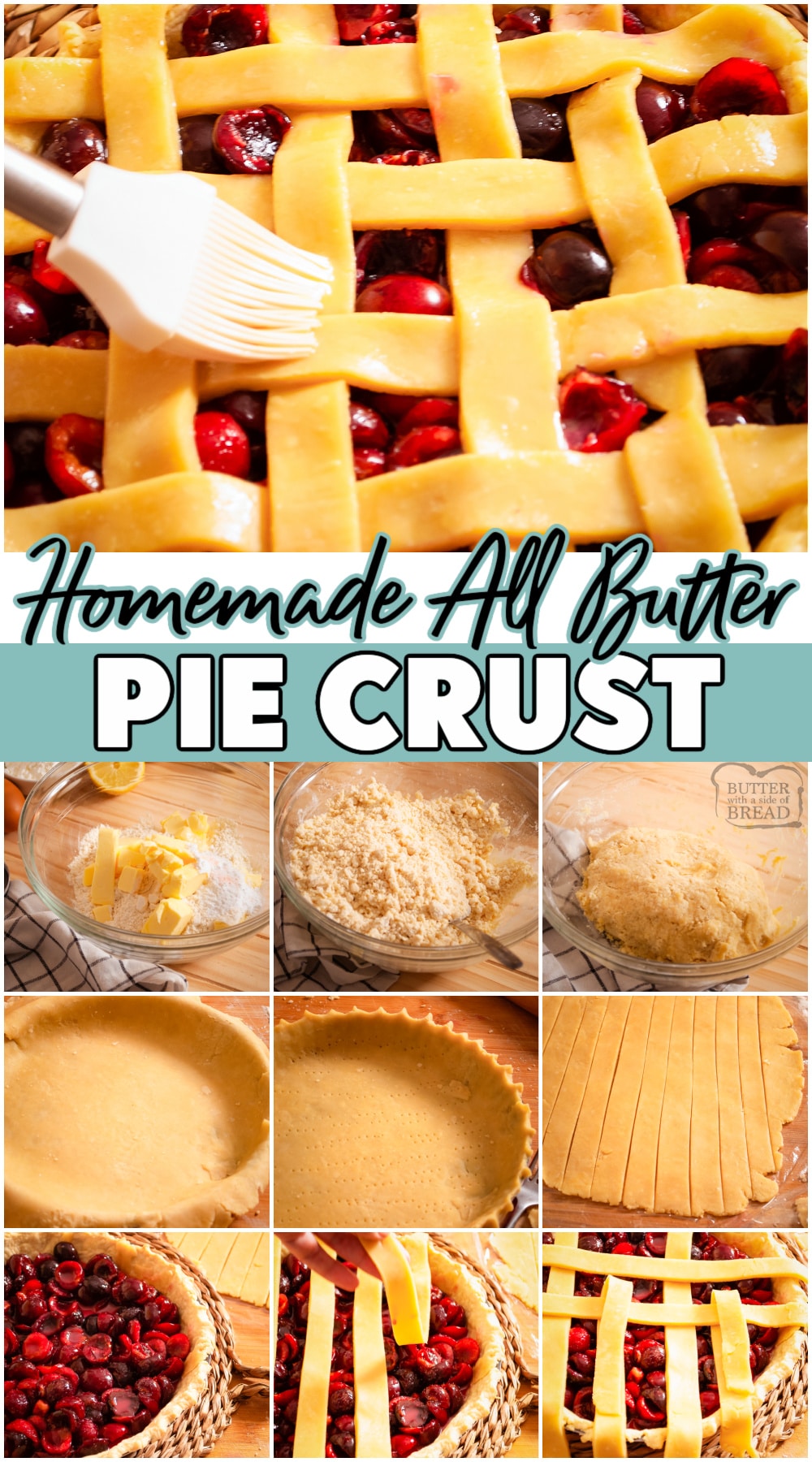 Easy no-knead recipe for the flakiest, homemade all-butter pie crust, perfect to make sweet or savory pies. #pie #piecrust #butter #baking #easyrecipe from BUTTER WITH A SIDE OF BREAD