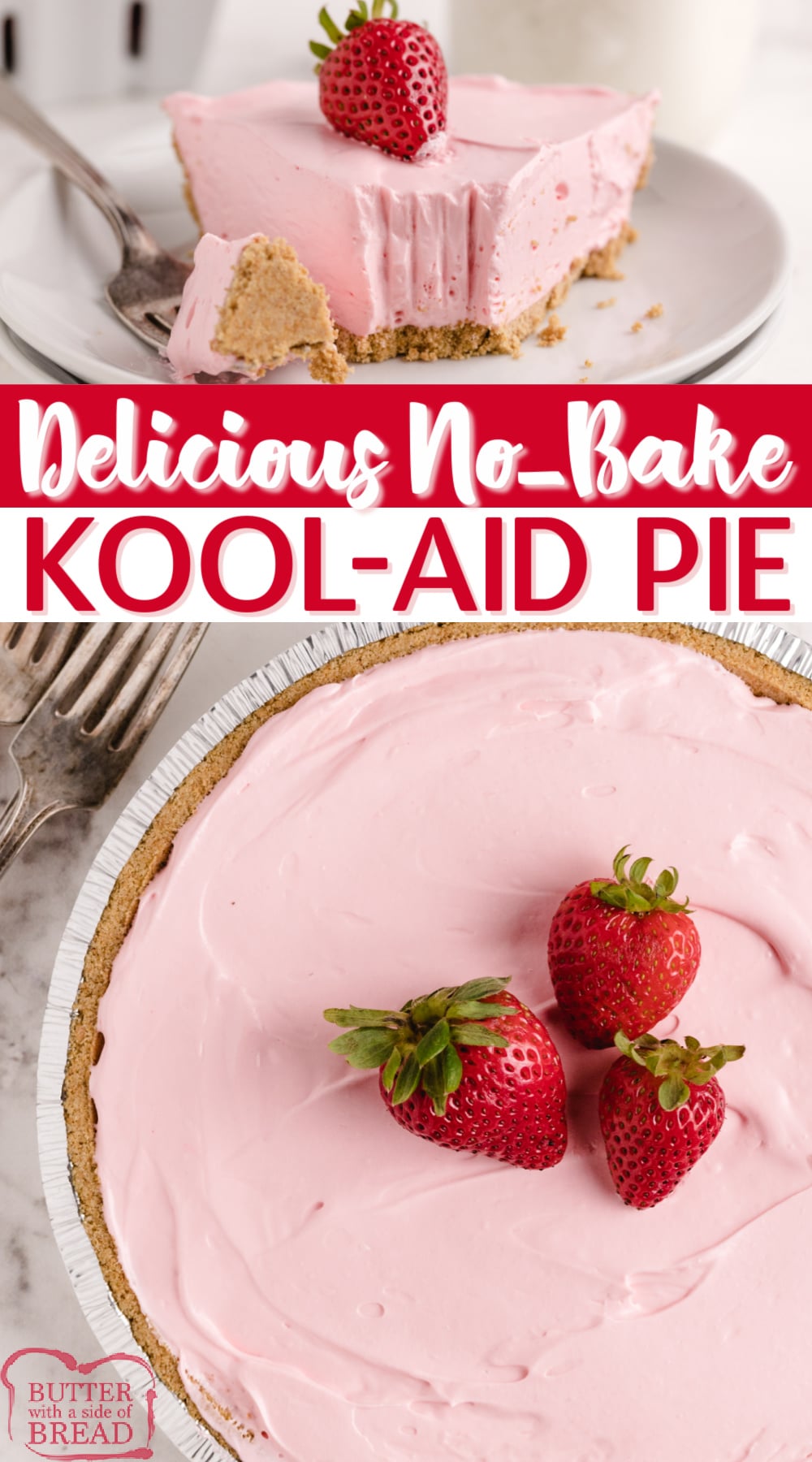 No Bake Kool Aid Pie made with only 4 ingredients and can be made in any flavor you want! Refreshing no bake dessert recipe that is sweet and delicious and so easy to make! 
