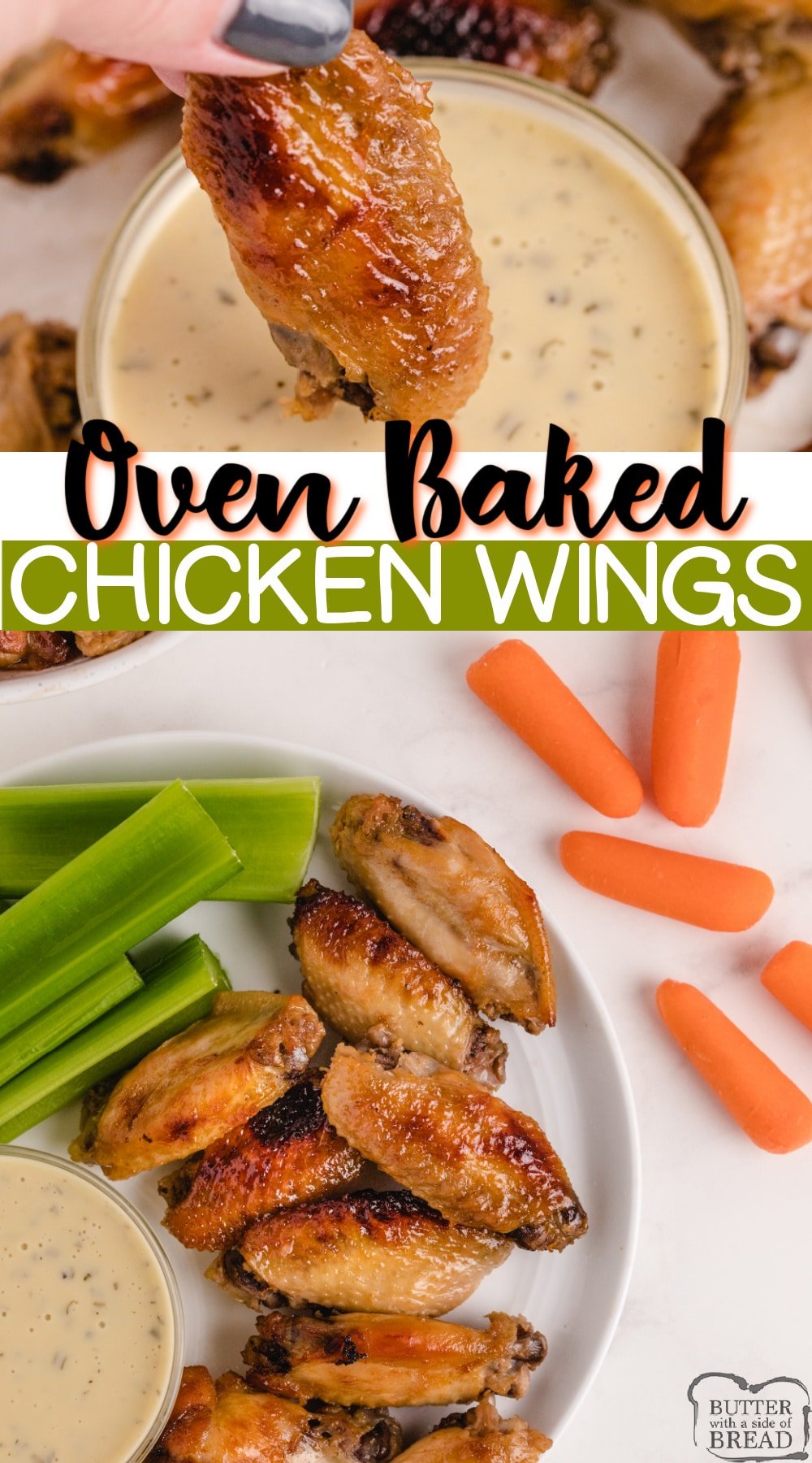 Oven Baked Chicken Wings are perfect for an appetizer, side dish or even the main course. These baked chicken wings are marinated overnight so they are tender, juicy and packed with flavor!