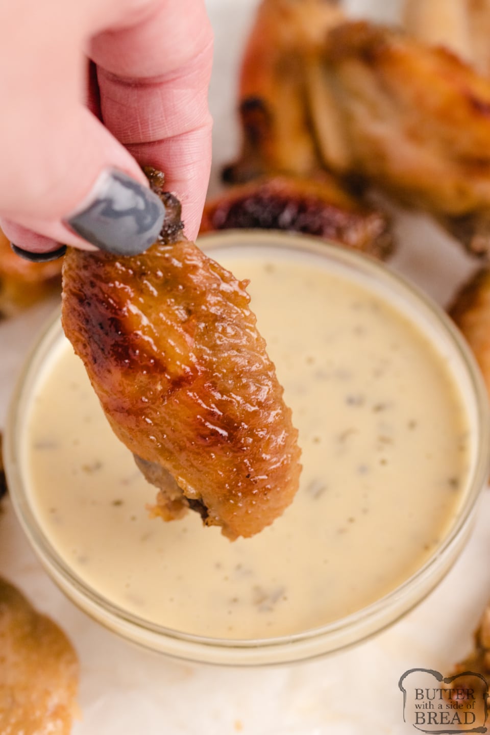 Oven Baked Chicken Wings dipped in dipping sauce