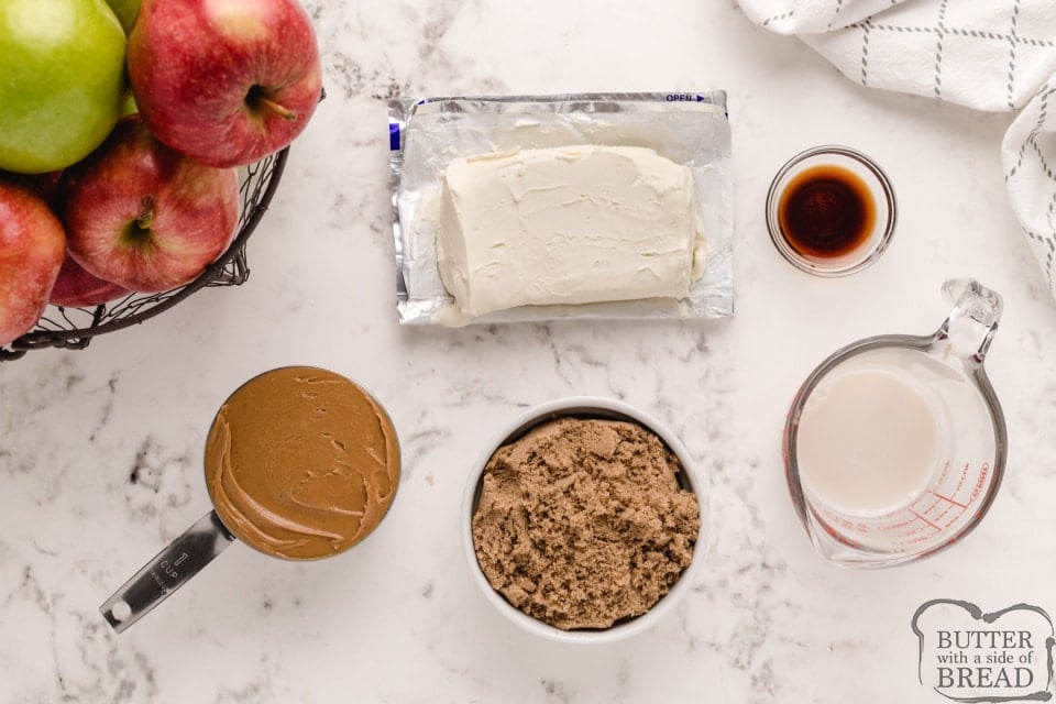 Ingredients in cream cheese peanut butter dip for apples