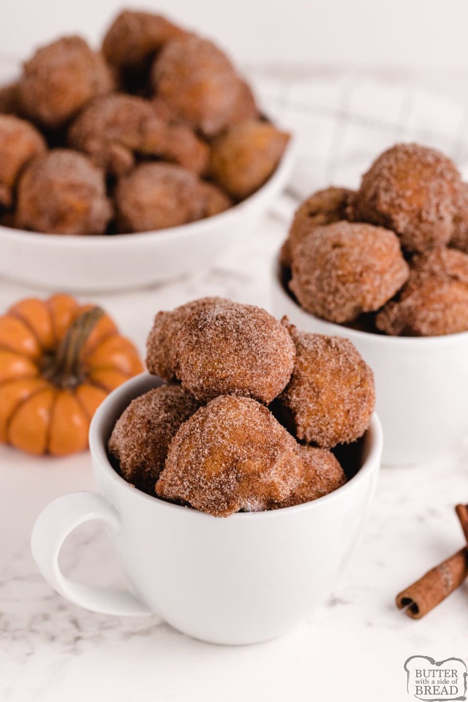 Pumpkin Donut Holes are soft, delicious and easy to make - no yeast necessary! Coated in cinnamon and sugar, and packed with pumpkin, this donut hole recipe is perfect for fall!