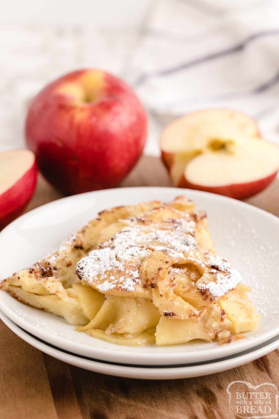 Apple German Pancake, also known as a Dutch Baby Pancake, made with flour, milk, eggs and fresh apples. The apples add so much flavor to this classic German pancake recipe!