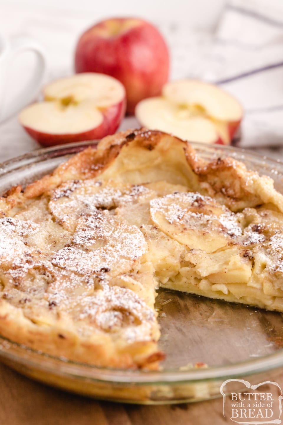 Apple German Pancake, also known as a Dutch Baby Pancake, made with flour, milk, eggs and fresh apples. The apples add so much flavor to this classic German pancake recipe!