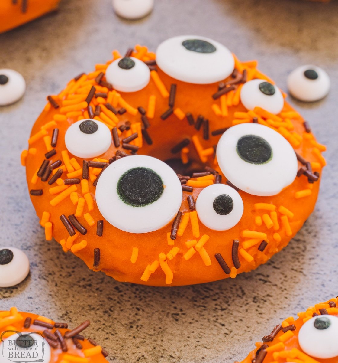 orange donut with monster eyes for Halloween
