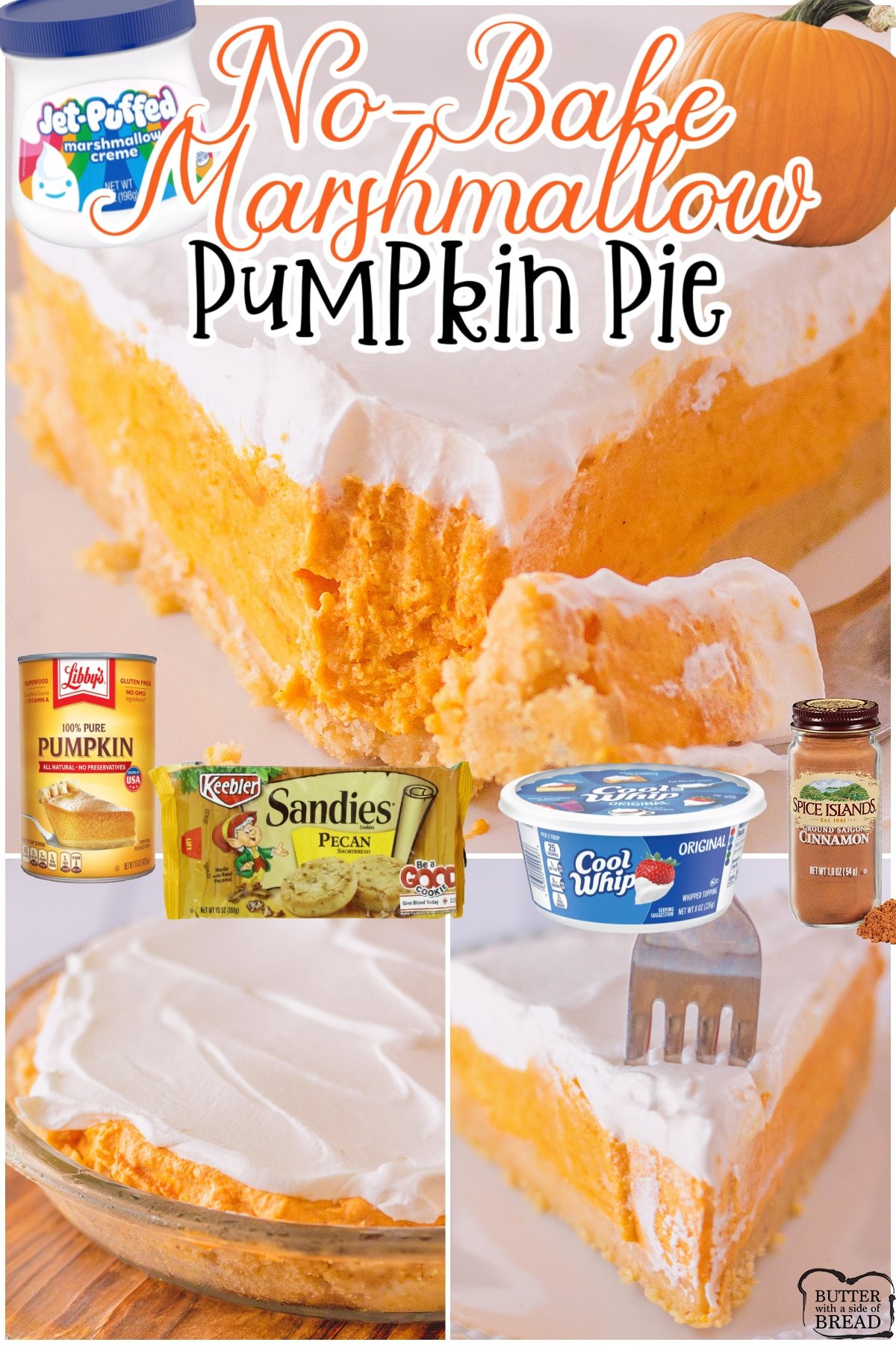 ingredients for making no bake marshmallow pumpkin pie