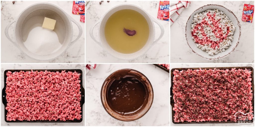 Step by step instructions on how to make Chocolate Cherry Popcorn
