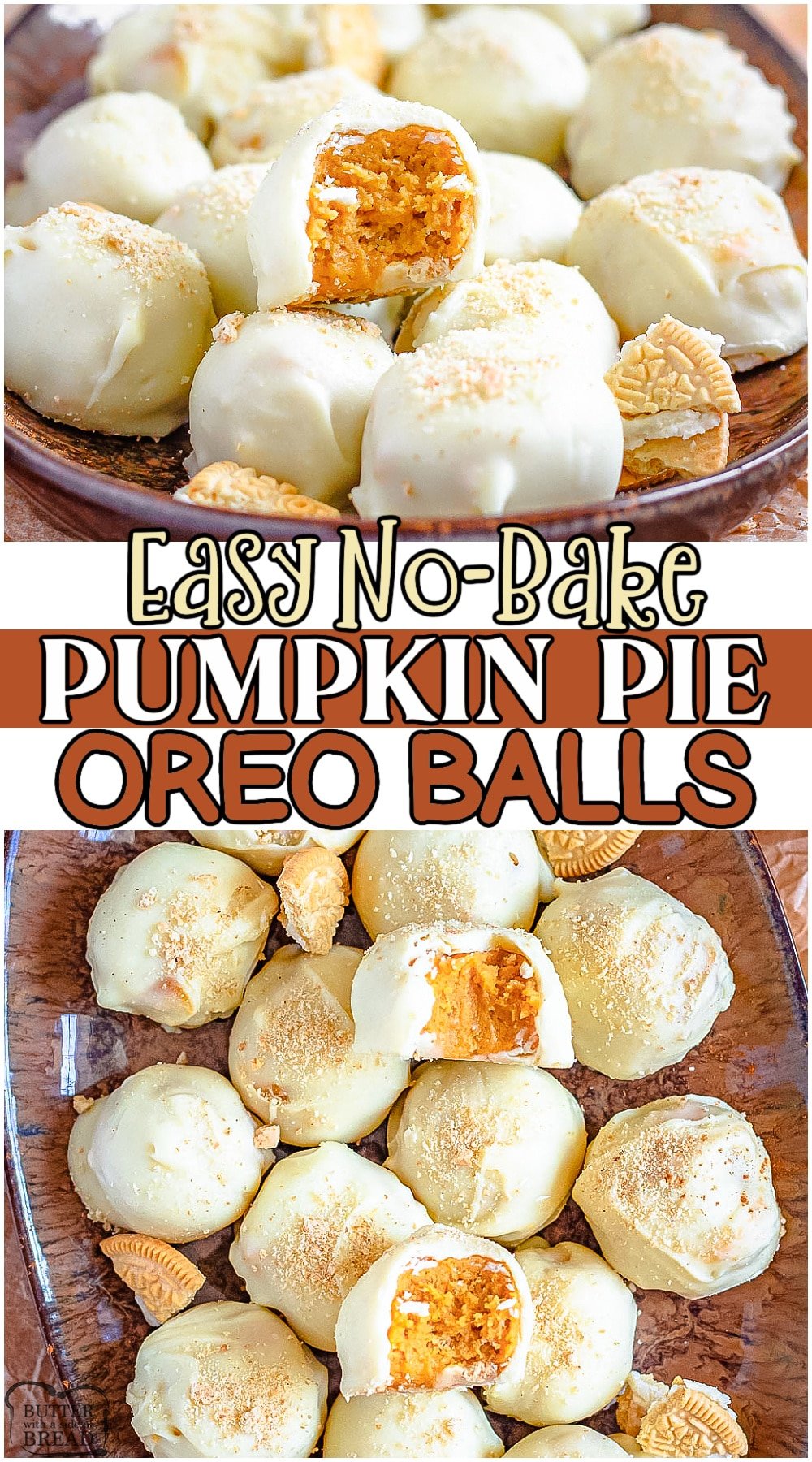 Pumpkin Pie OREO Balls made easy with Golden Oreos, pumpkin, cream cheese and warm Fall spices. Dipped in white chocolate, these pumpkin oreo balls are a fantastic no-bake treat perfect for parties!
