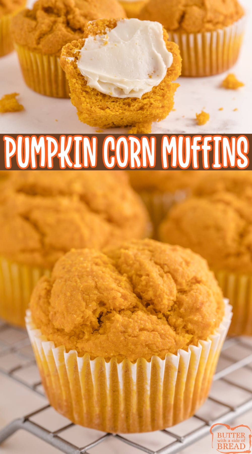 Pumpkin Corn Muffins made with pumpkin, corn meal and a few other basic ingredients. Delicious cornbread muffin recipe that is made even better with the addition of pumpkin.