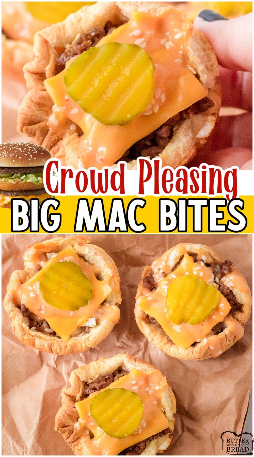 Easy Big Mac Bites are appetizers that taste like your favorite fast-food burger! All the flavors of a Big Mac but in a fun bite-sized portion that's perfect for parties!