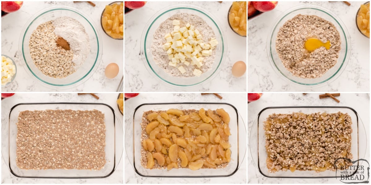 Step by step instructions on how to make Cake Mix Apple Pie Bars