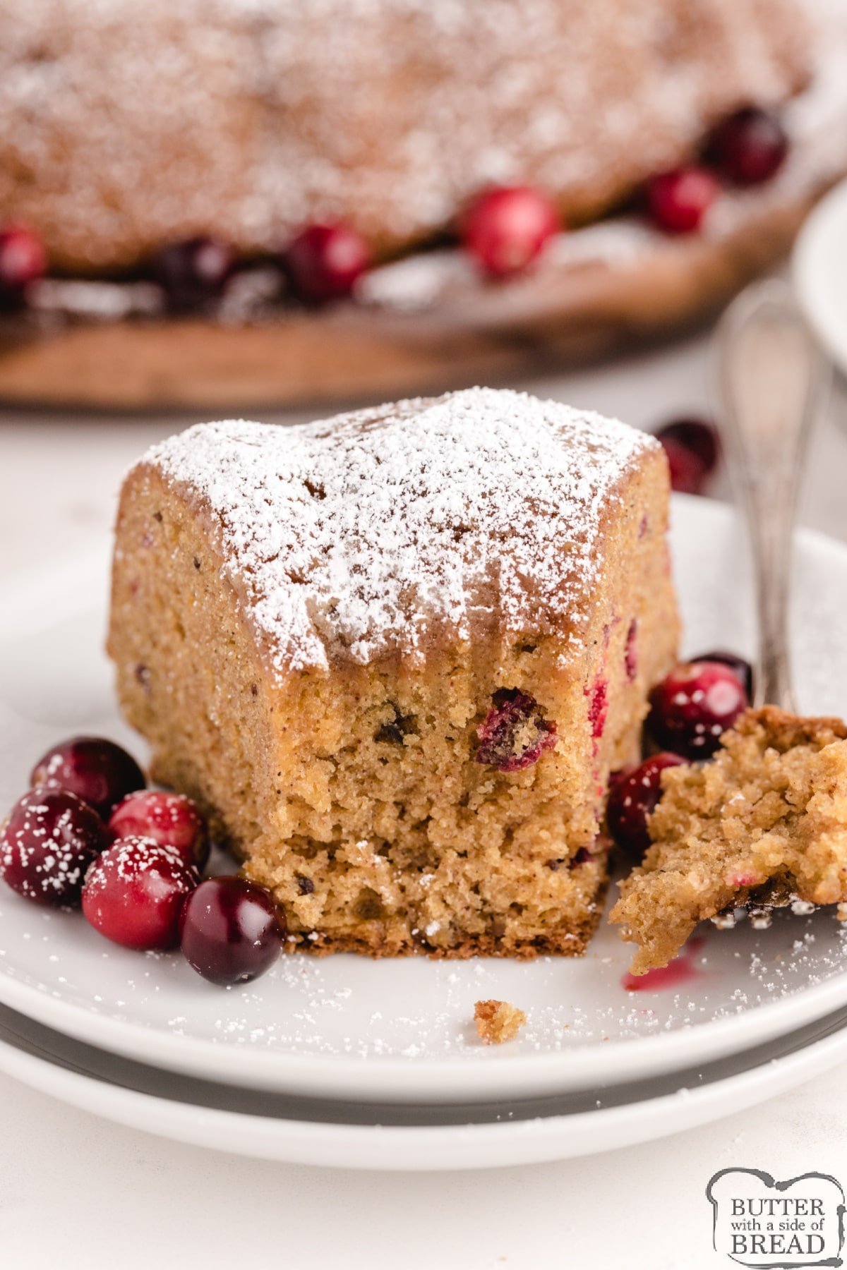 Pumpkin cake made from scratch with cranberries