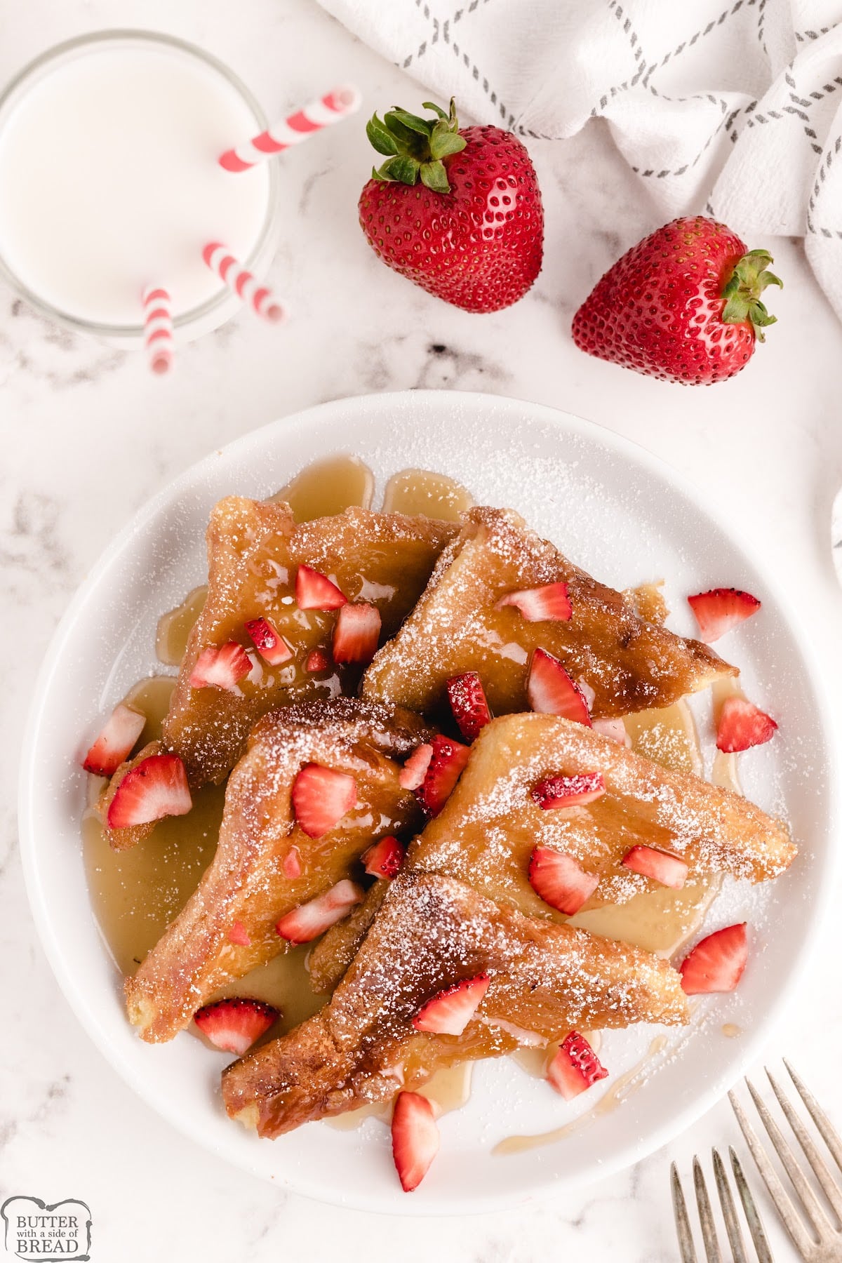 Plate of baked french toast recipe.