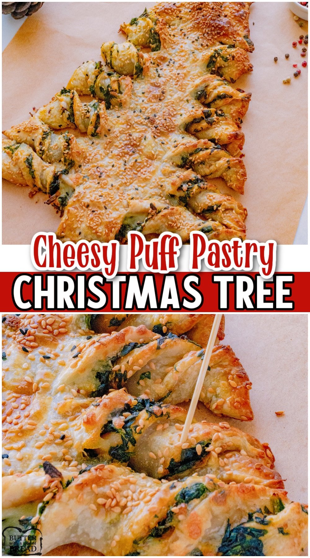 This puff pastry Christmas tree is the perfect holiday appetizer! Gorgeous spinach cheese pastry tree that's as delicious as it is pretty & perfect for parties! 