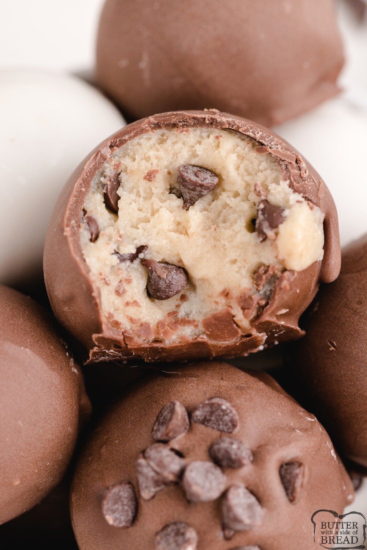 Edible cookie dough dipped in chocolate 