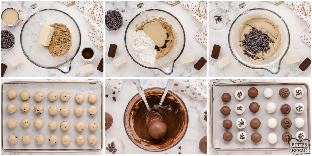 Step by step instructions on how to make Chocolate Chip Cookie Dough Truffles