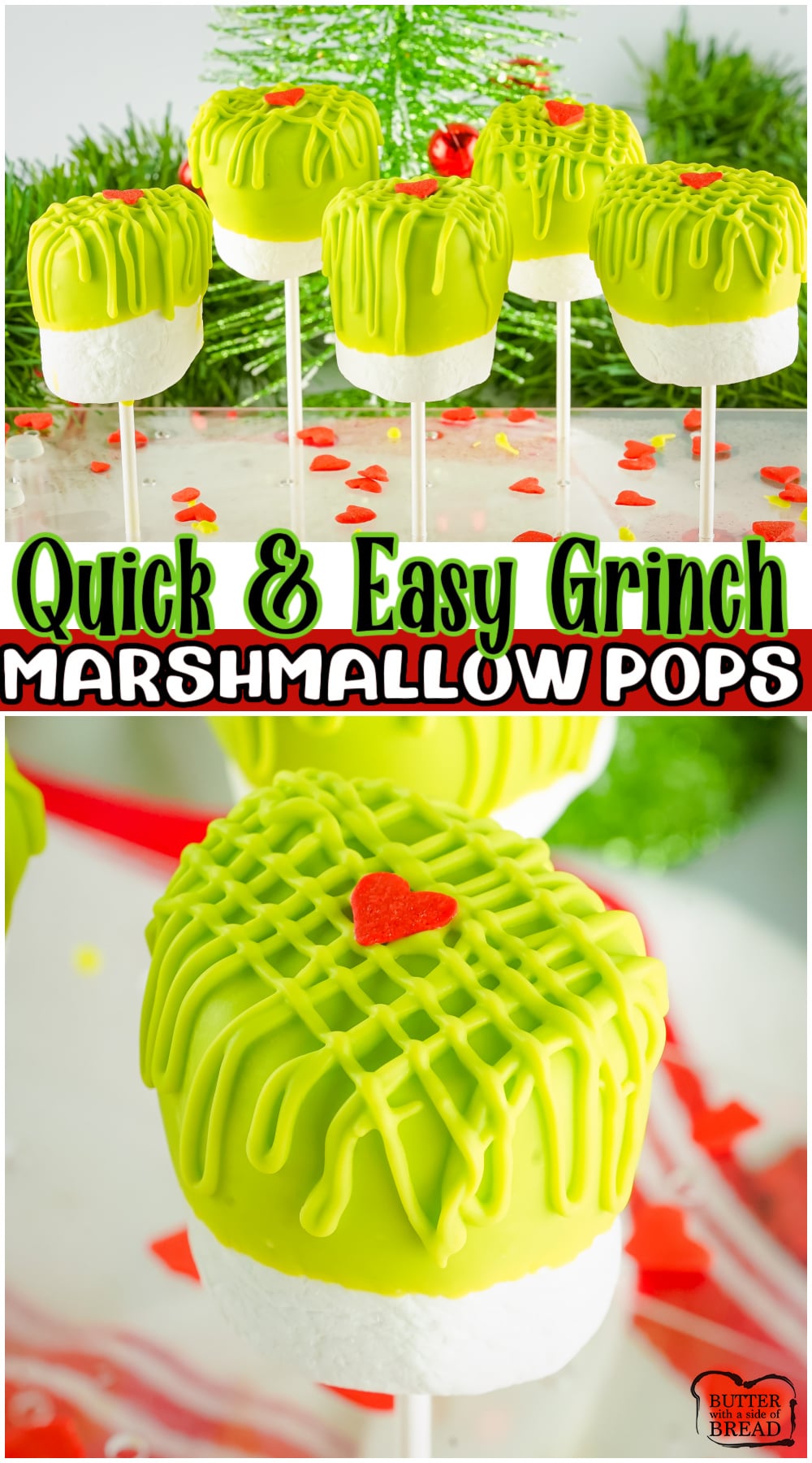 Grinch Marshmallow Pops made with just 4 ingredients & perfect for holiday parties or gifts! Simple & fun Christmas treat that kids & grown-ups enjoy! 