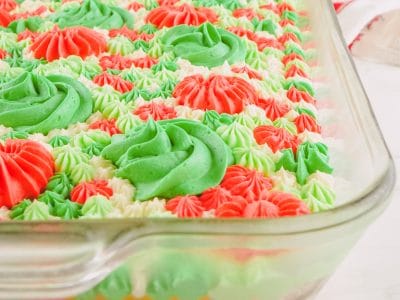 Christmas Sheet Cake with multicolored frosting