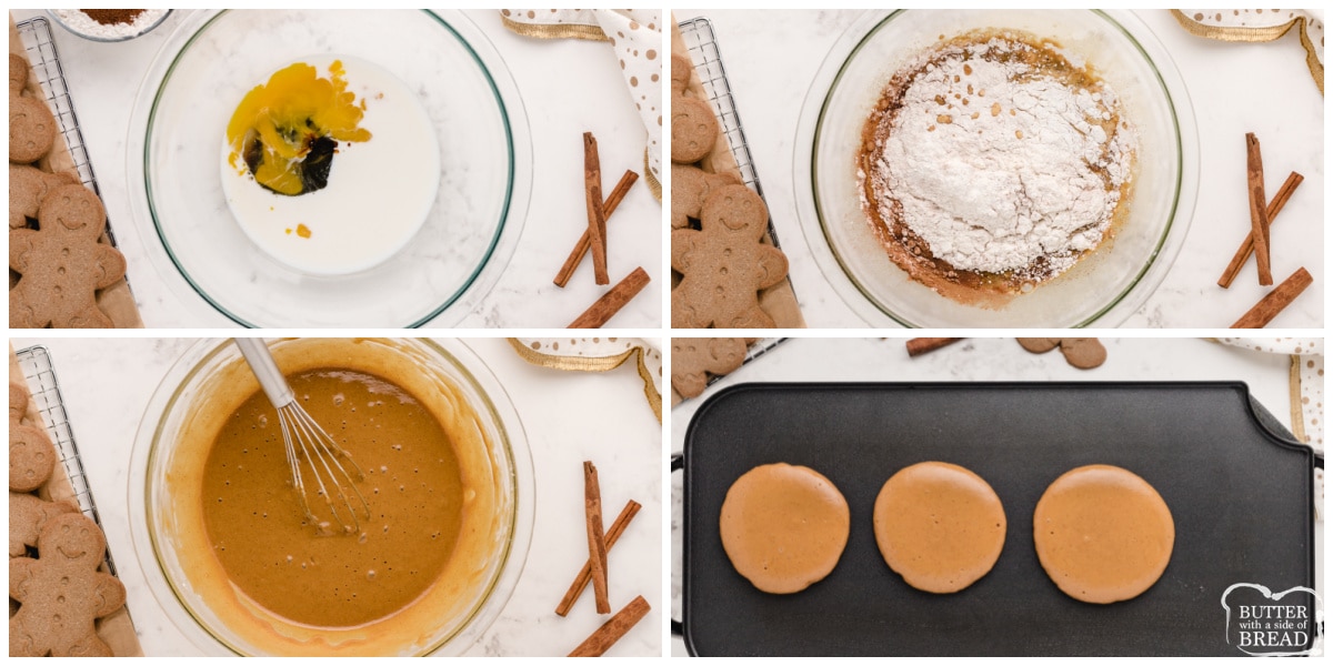 Step by step instructions on how to make gingerbread pancakes
