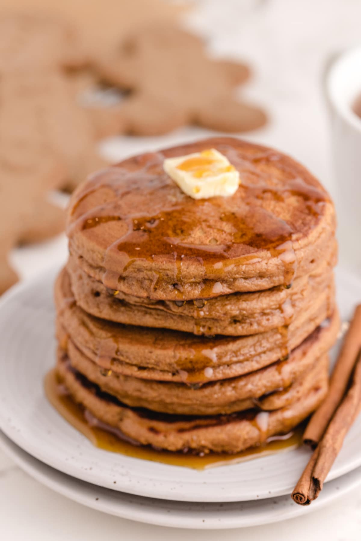 Gingerbread pancakes with butter and syrup