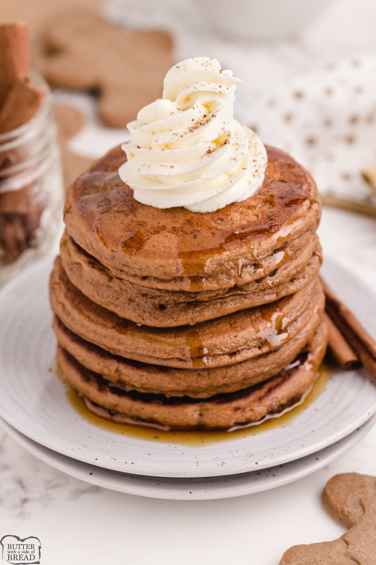 Gingerbread Pancakes made from scratch with cinnamon, cloves and molasses for the perfect gingerbread flavor. Light and fluffy gingerbread pancake recipe that turns out perfectly every time! 