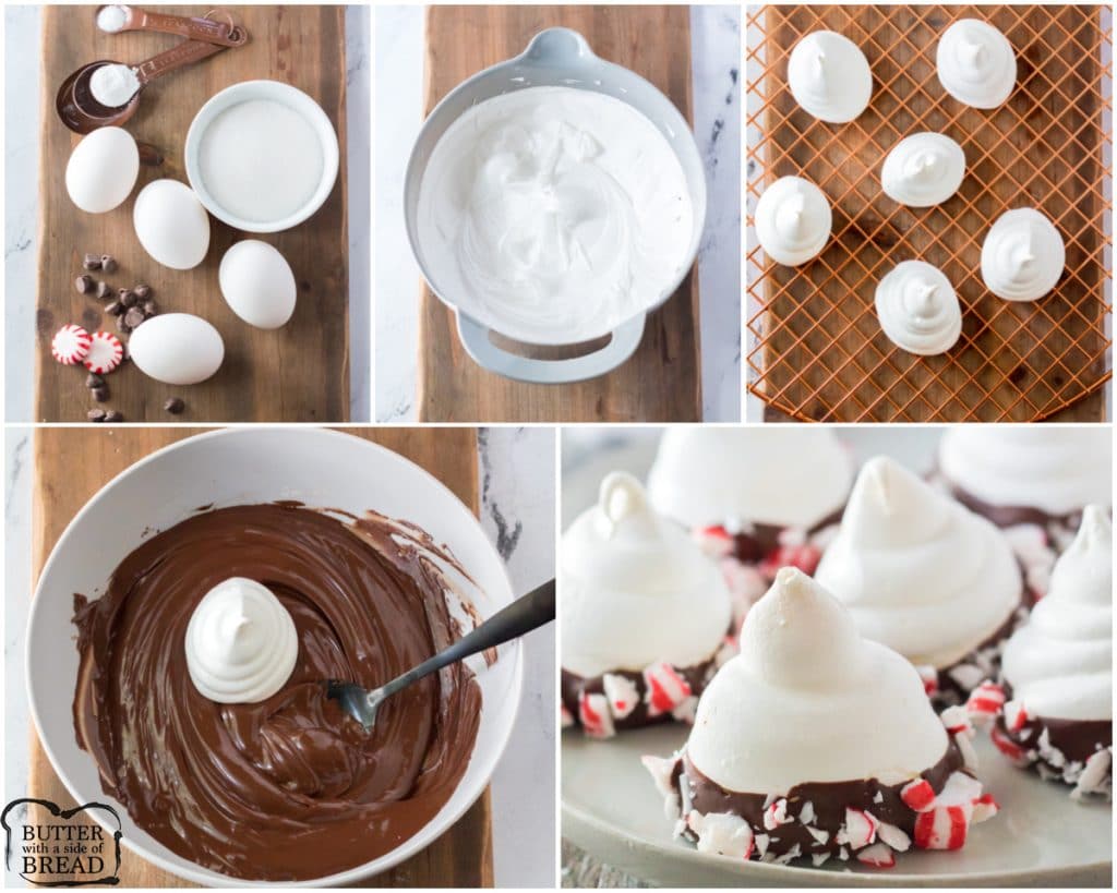 how to make chocolate dipped peppermint meringues