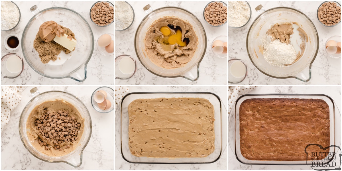 Step by step instructions on how to make Peanut Butter Blondies