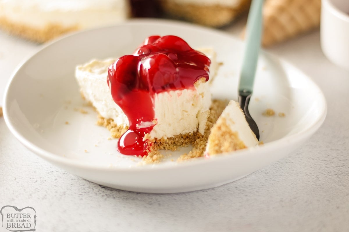 slice of cheesecake ice cream pie with a fork