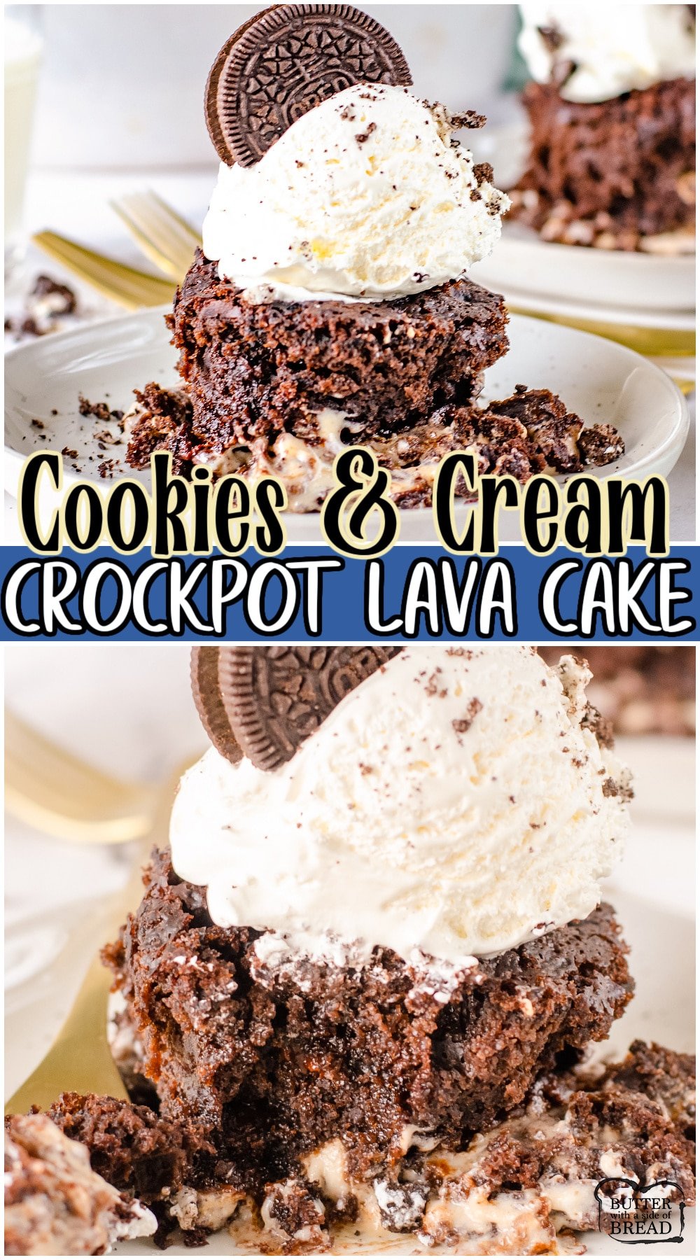 Cookies and Cream Crockpot Lava Cake is a decadent, fudgy cake recipe made completely in the slow cooker! Cake mix, pudding mix and other pantry ingredients combine to make this rich chocolate lava cake. 