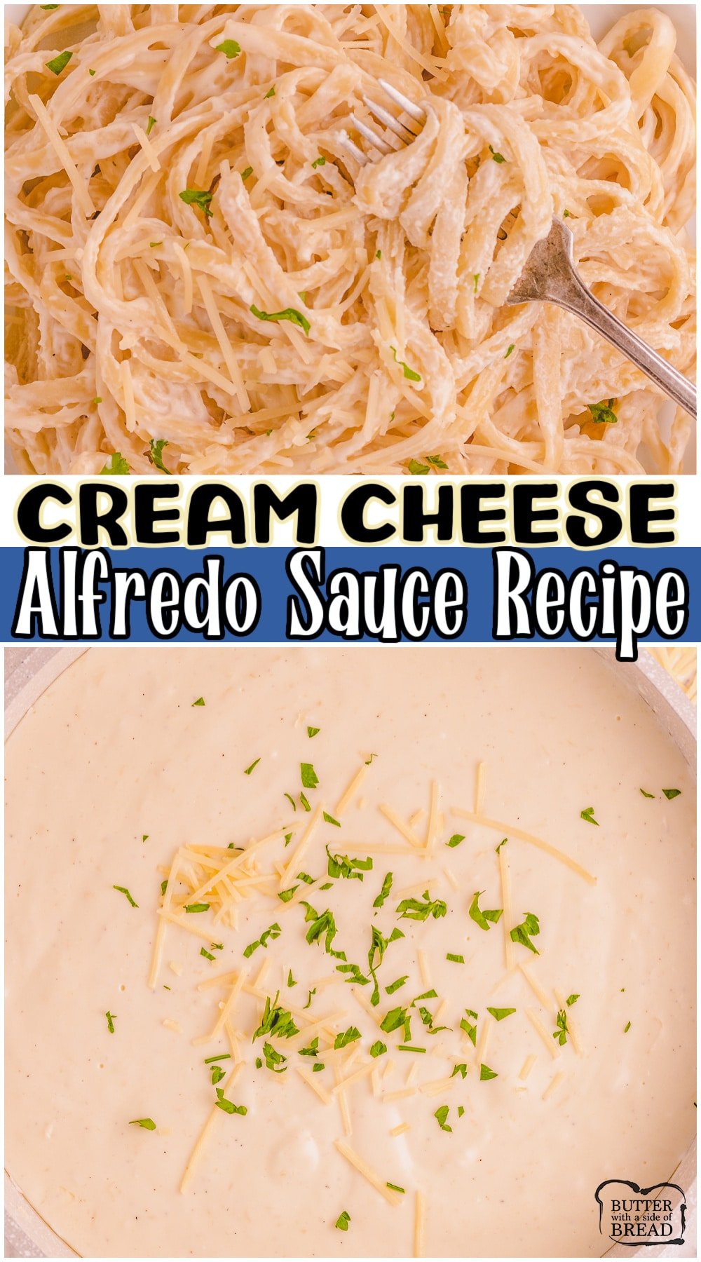 Homemade Cream Cheese Alfredo Sauce made with simple ingredients like butter, milk & Parmesan cheese! Cream Cheese adds a smooth & creamy texture to this easy, flavorful Alfredo sauce recipe.