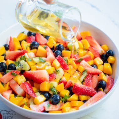 easy mango fruit salad with honey lime dressing