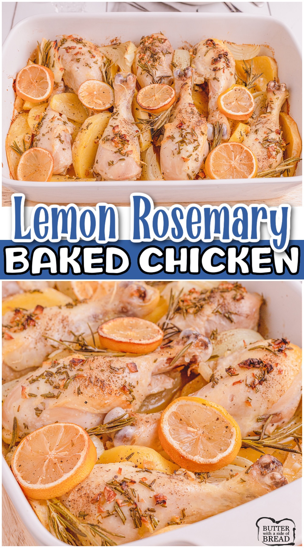 Lemon Rosemary Chicken Drumsticks with potatoes made with tangy, fresh lemon, rosemary & garlic in every bite of this one-pan dinner! Easy, flavorful weeknight chicken drumsticks recipe that everyone loves! 