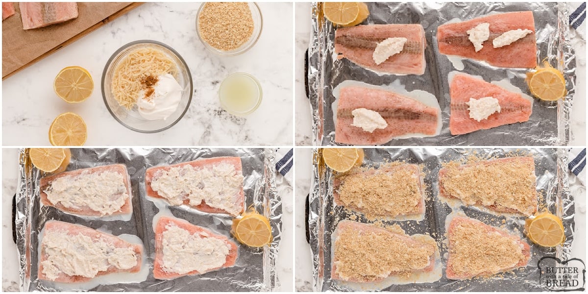 Step by step instructions on how to make parmesan crusted baked salmon