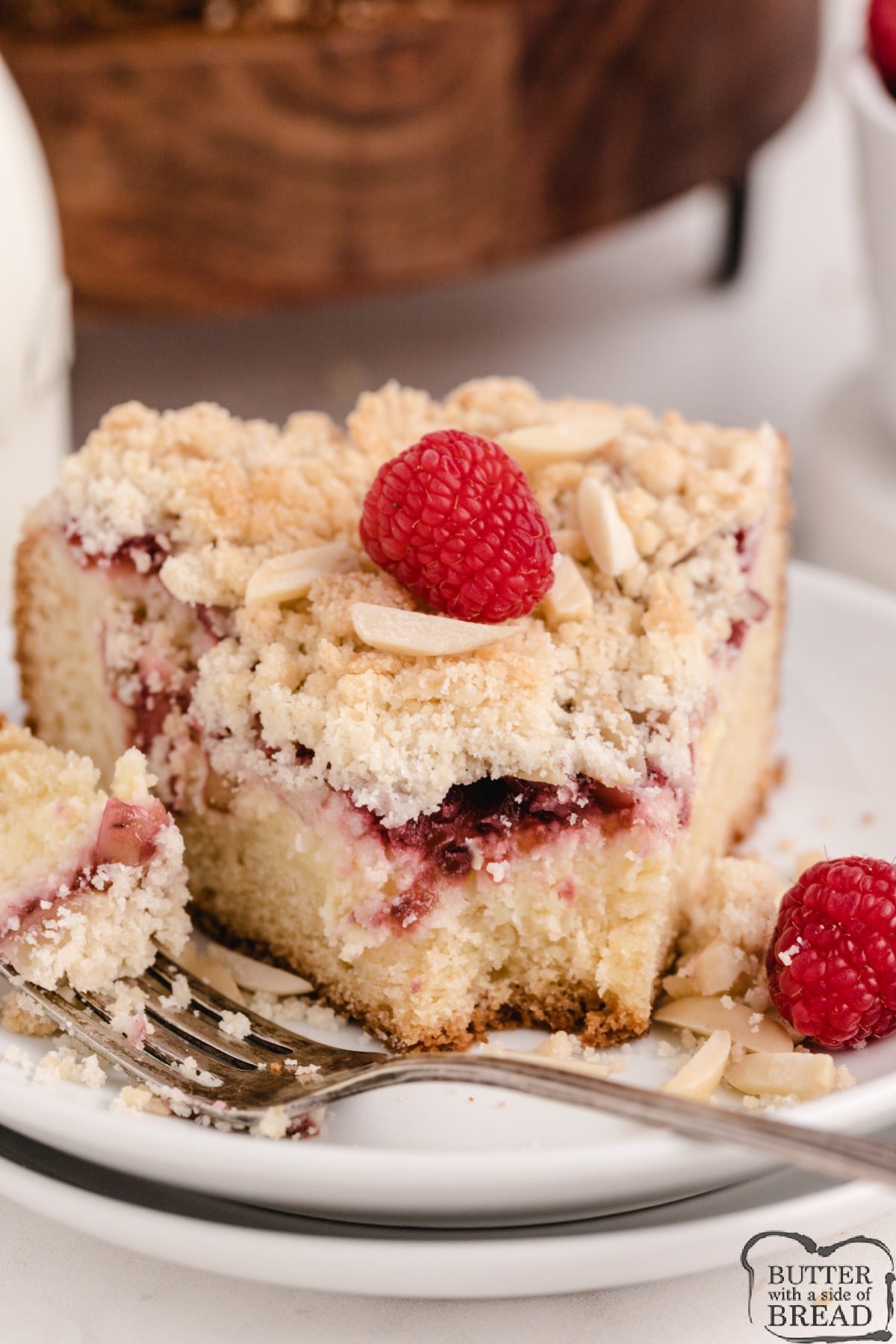 Coffee Cake made with a cream cheese and raspberry jam layer