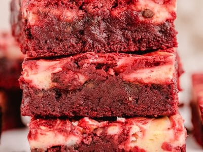 stacked red velvet cheesecake brownies