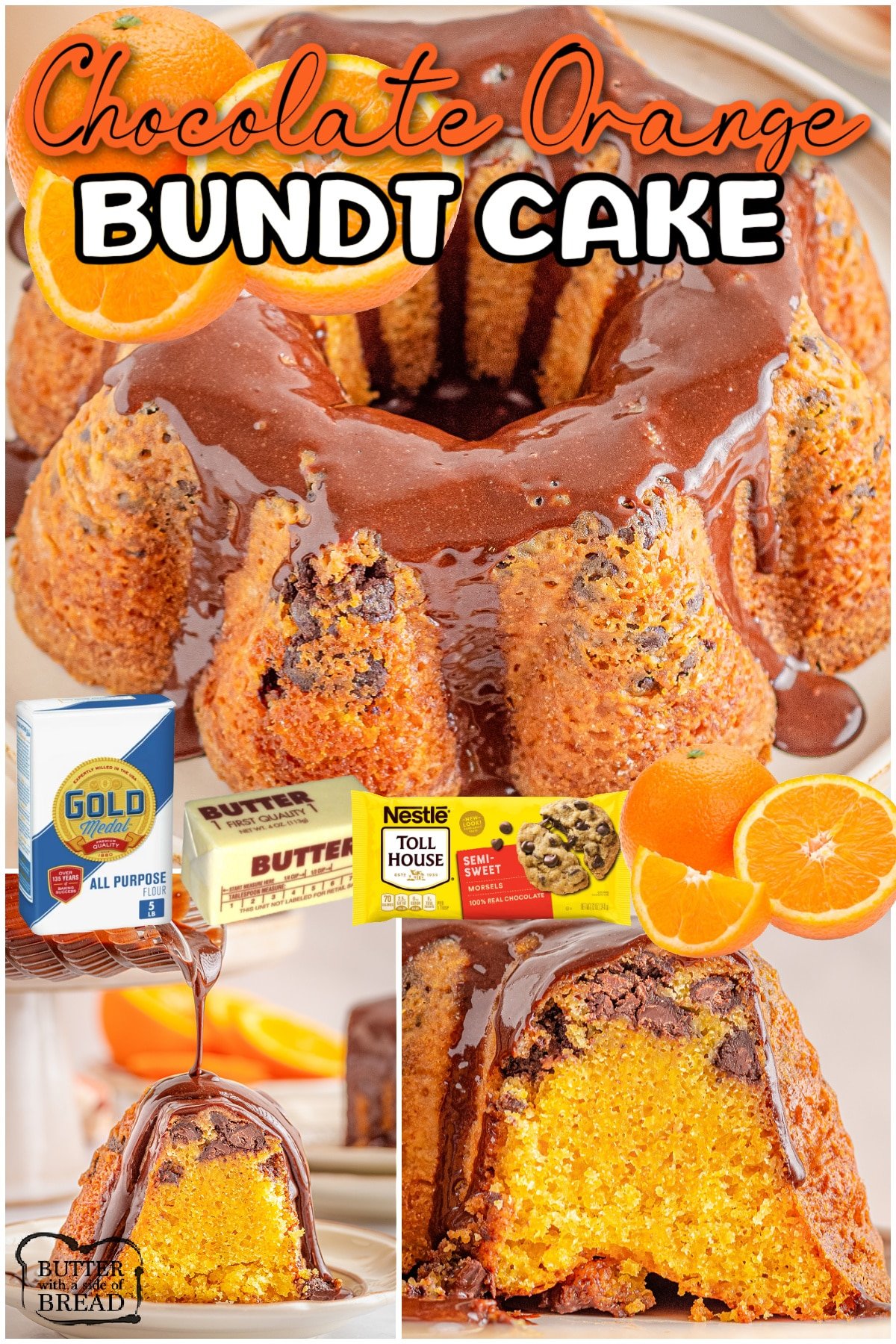 Chocolate Orange Bundt Cake is a delicious bundt cake made with orange juice & zest, chocolate chips, and topped with a chocolate glaze. Perfect cake for chocolate + orange lovers!