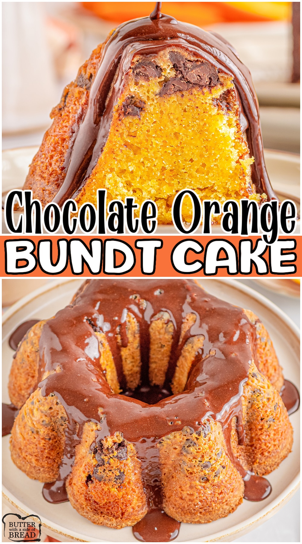 Chocolate Orange Bundt Cake is a delicious bundt cake made with orange juice & zest, chocolate chips, and topped with a chocolate glaze. Perfect cake for chocolate + orange lovers!