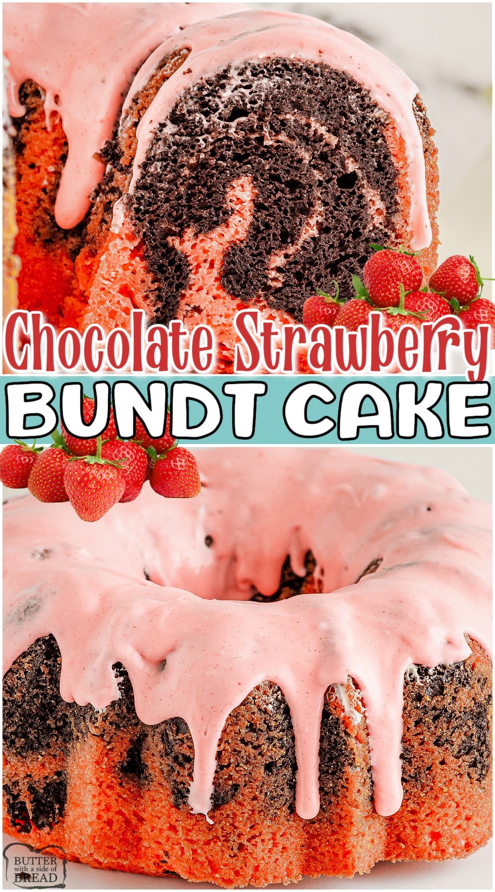 Strawberry Chocolate Bundt Cake is a fantastic combo of 2 perfect flavors, chocolate + strawberry! This Strawberry Bundt Cake recipe is made with simple ingredients & is perfect for Valentine's Day! 