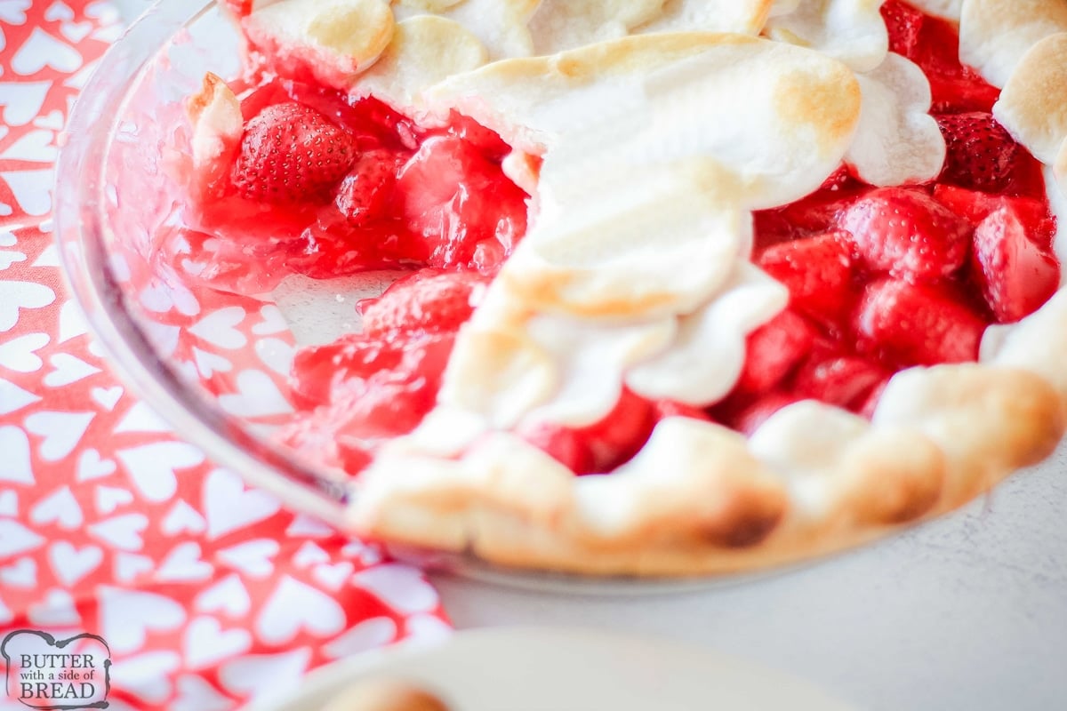 fresh strawberry pie recipe baked with a piece taken out
