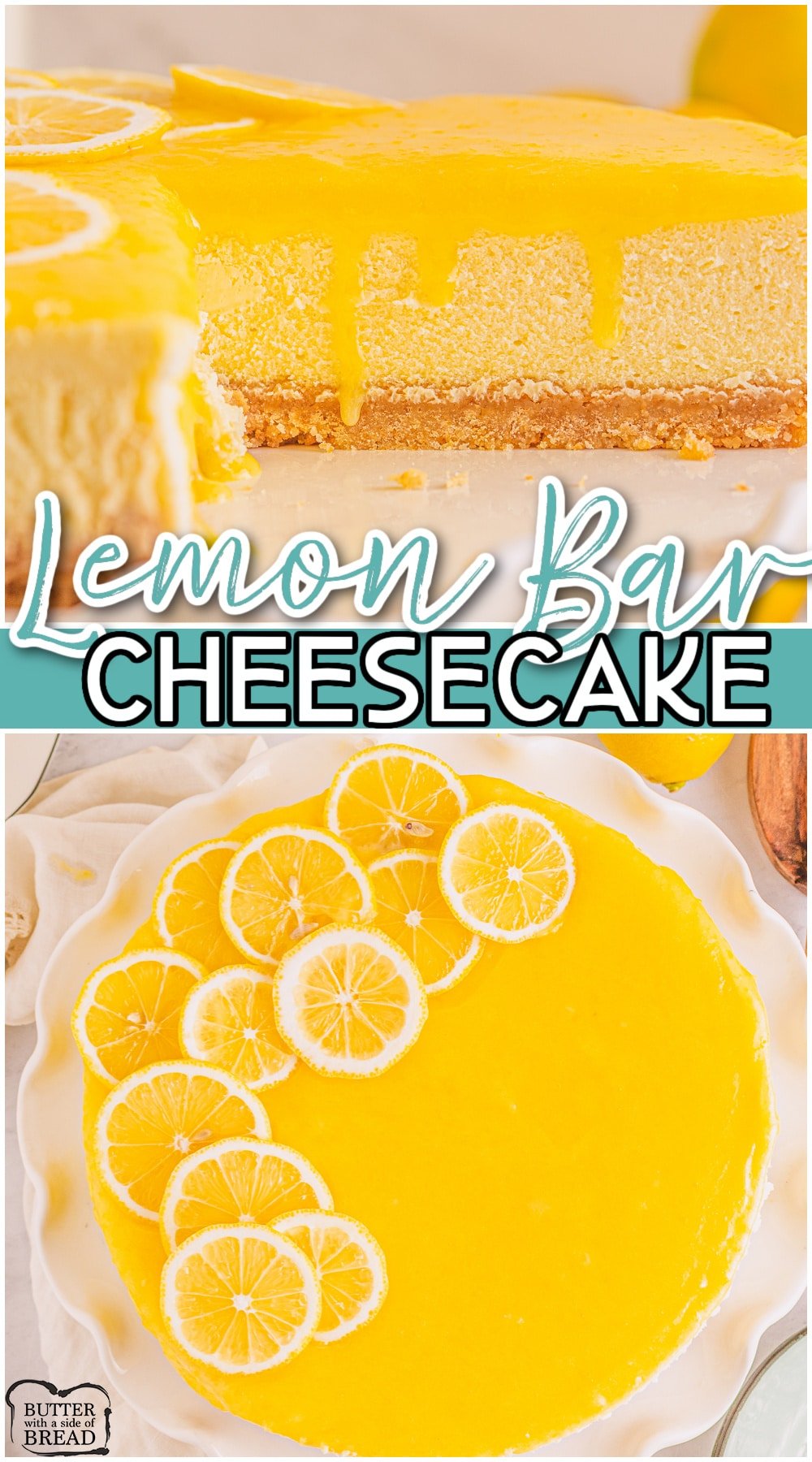 Lemon Bar Cheesecake is an incredible blend of 2 desserts, lemon cheesecake & lemon bars! Smooth, creamy cheesecake topped with a tangy, buttery lemon curd that everyone goes crazy over! 