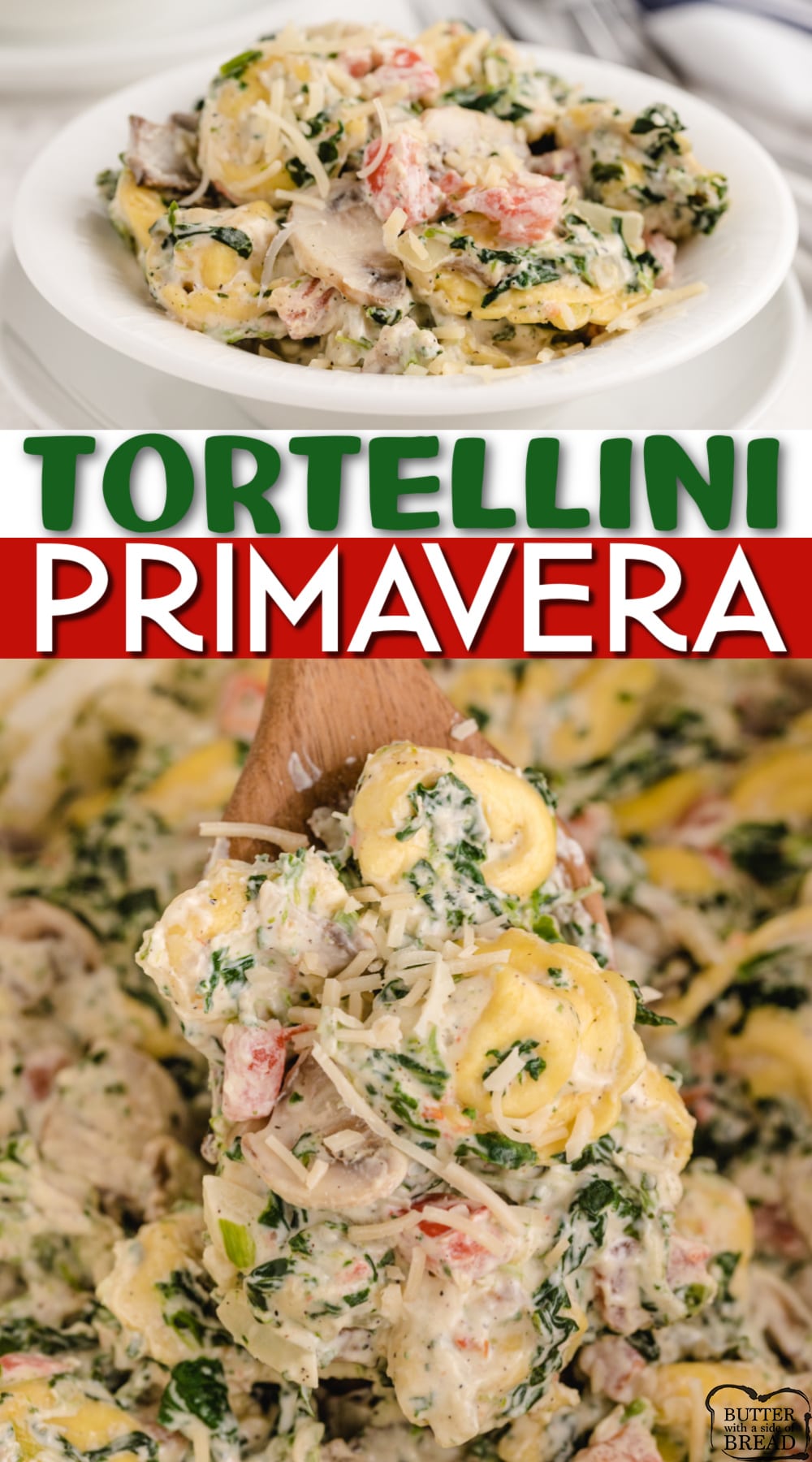 Tortellini Primavera is a light and creamy pasta dish that is made with tons of vegetables and cheese tortellini. Delicious pasta recipe that is perfect for an easy weeknight dinner!  