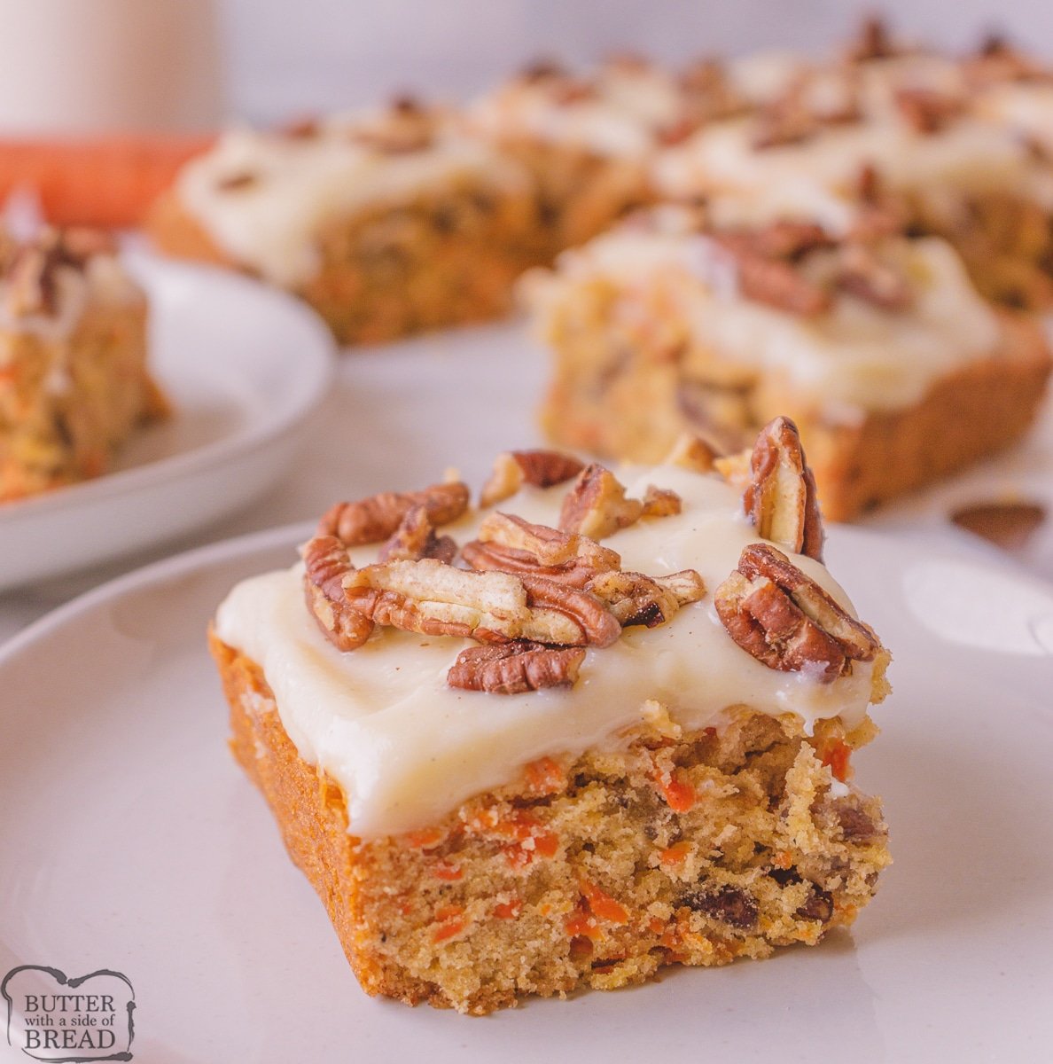 brown butter carrot cake with cream cheese frosting and pecans